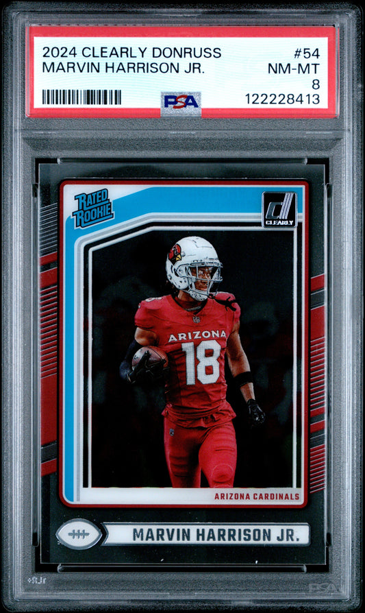 Graded 2024 Panini Clearly Donruss Marvin Harrison Jr #54 Rookie RC Football Card PSA 8 Near Mint