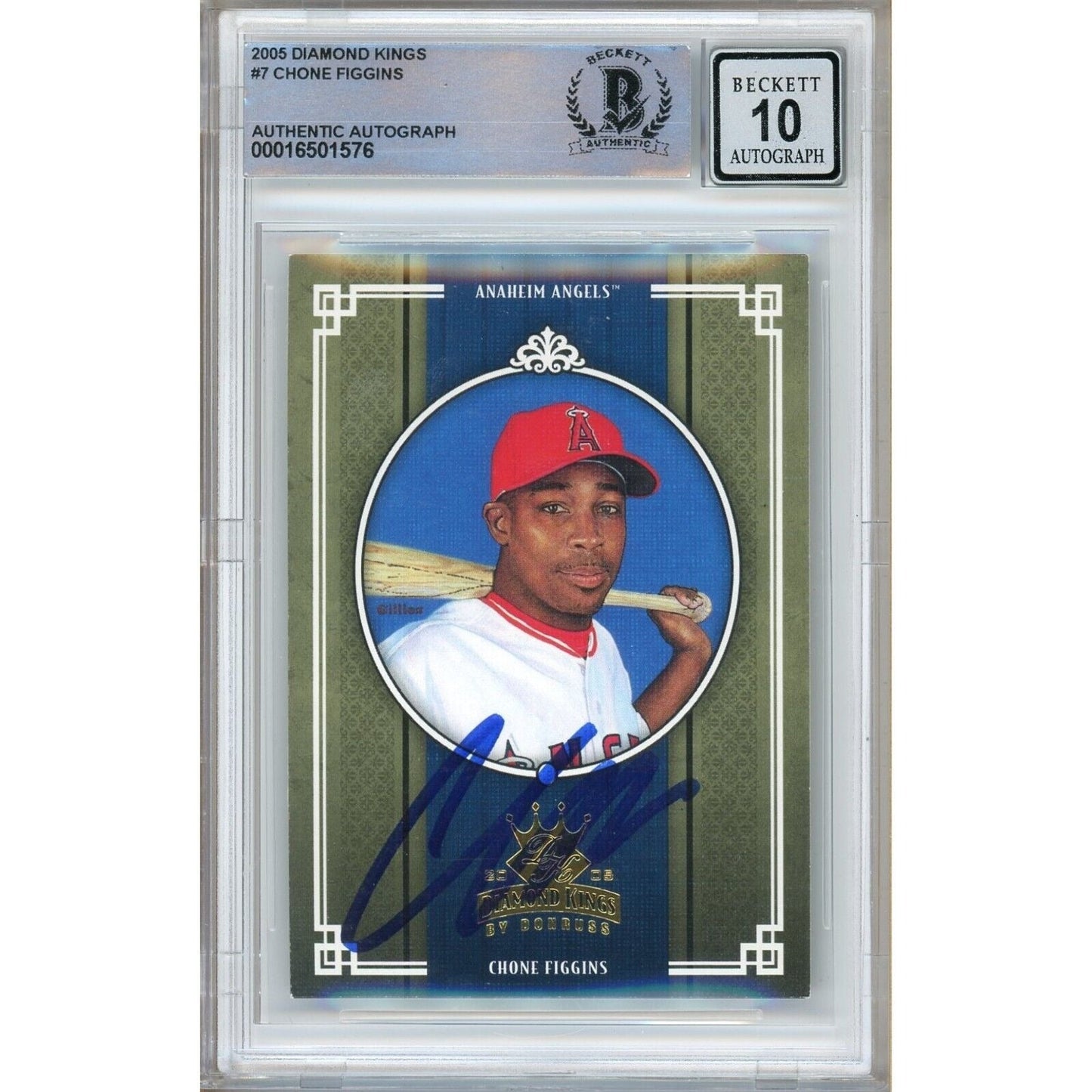 2005 Donruss Diamond Kings #7 — Chone Figgins Los Angeles Angels Autographed Trading Card — Beckett Authentication