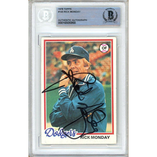 Rick Monday Los Angeles Dodgers Signed 1978 Topps Baseball Card Beckett Auth Auto Slab