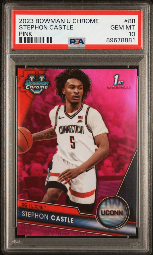 Graded 2023 Topps Bowman U Chrome Stephon Castle #88 Pink Rookie RC Basketball Card PSA 10 Gem Mint - Sport Cards