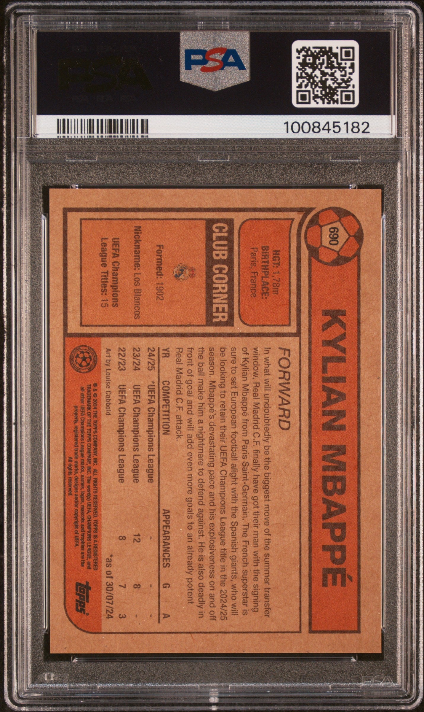 Graded 2024 Topps Living UCL Kylian Mbappe #690 Soccer Card PSA 10 Gem Mint