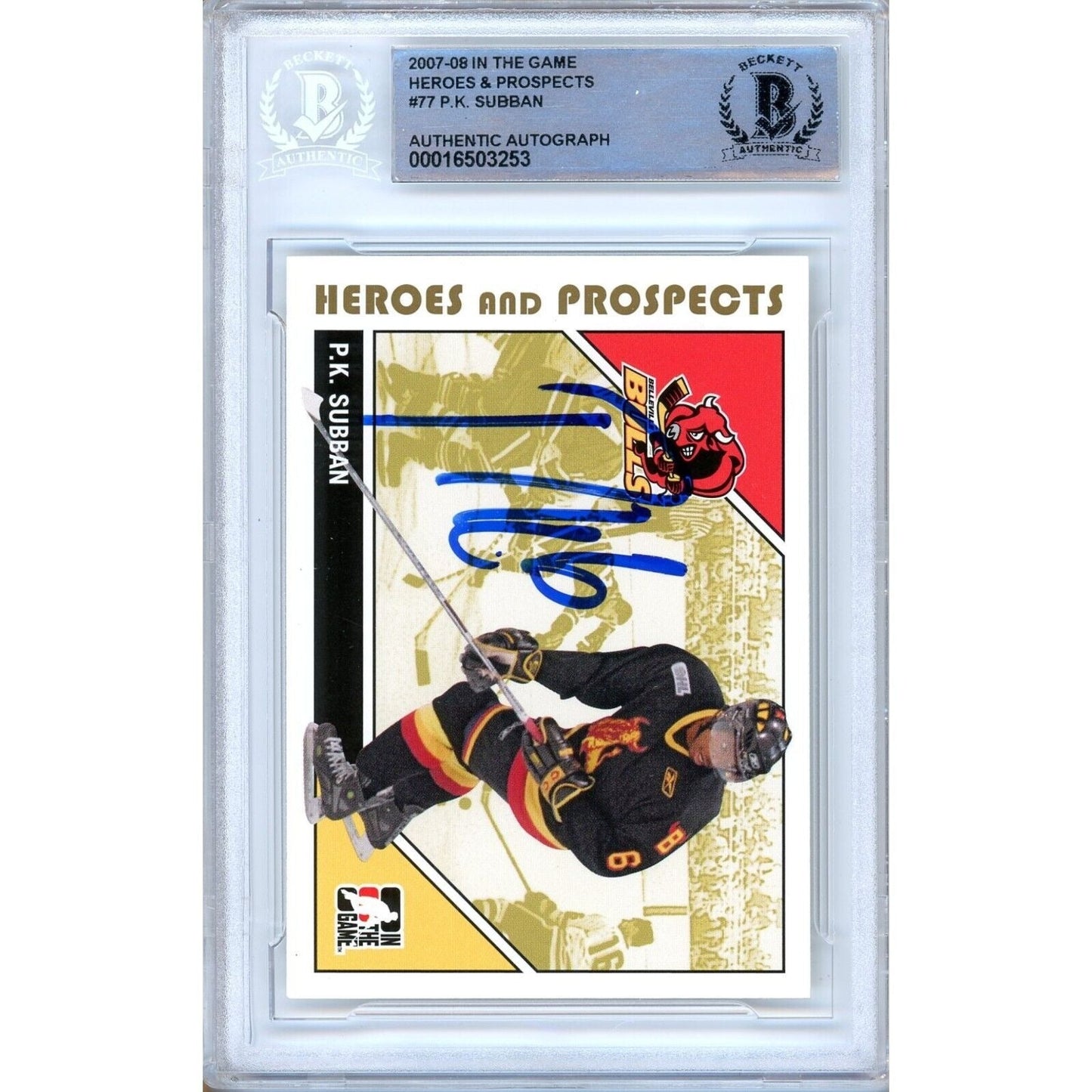 P.K. Subban Canadiens Signed 2007-08 ITG Heroes and Prospects Card BAS Auth Auto Slab