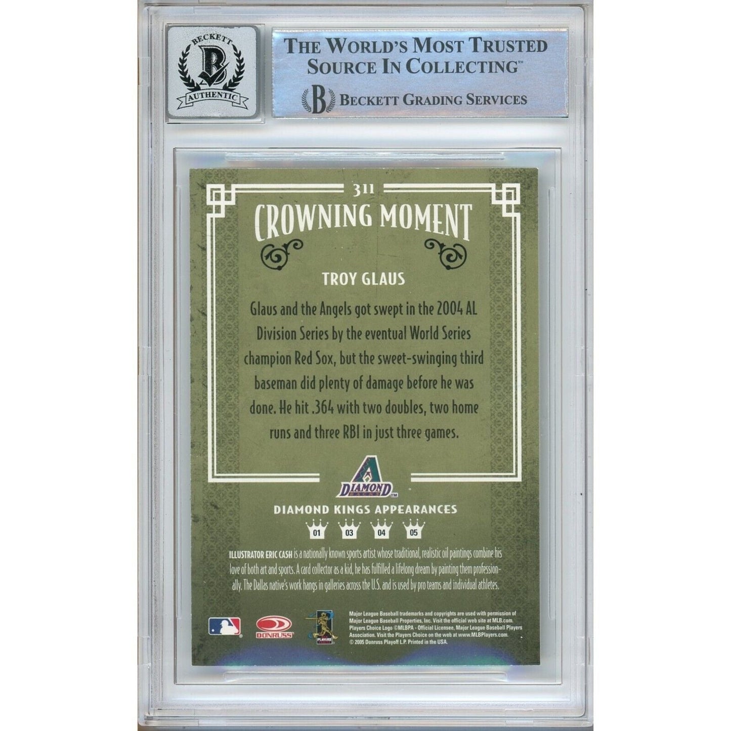 Troy Glaus Arizona Diamondbacks Signed 2005 Diamond Kings Card BGS Auto 10 Graded