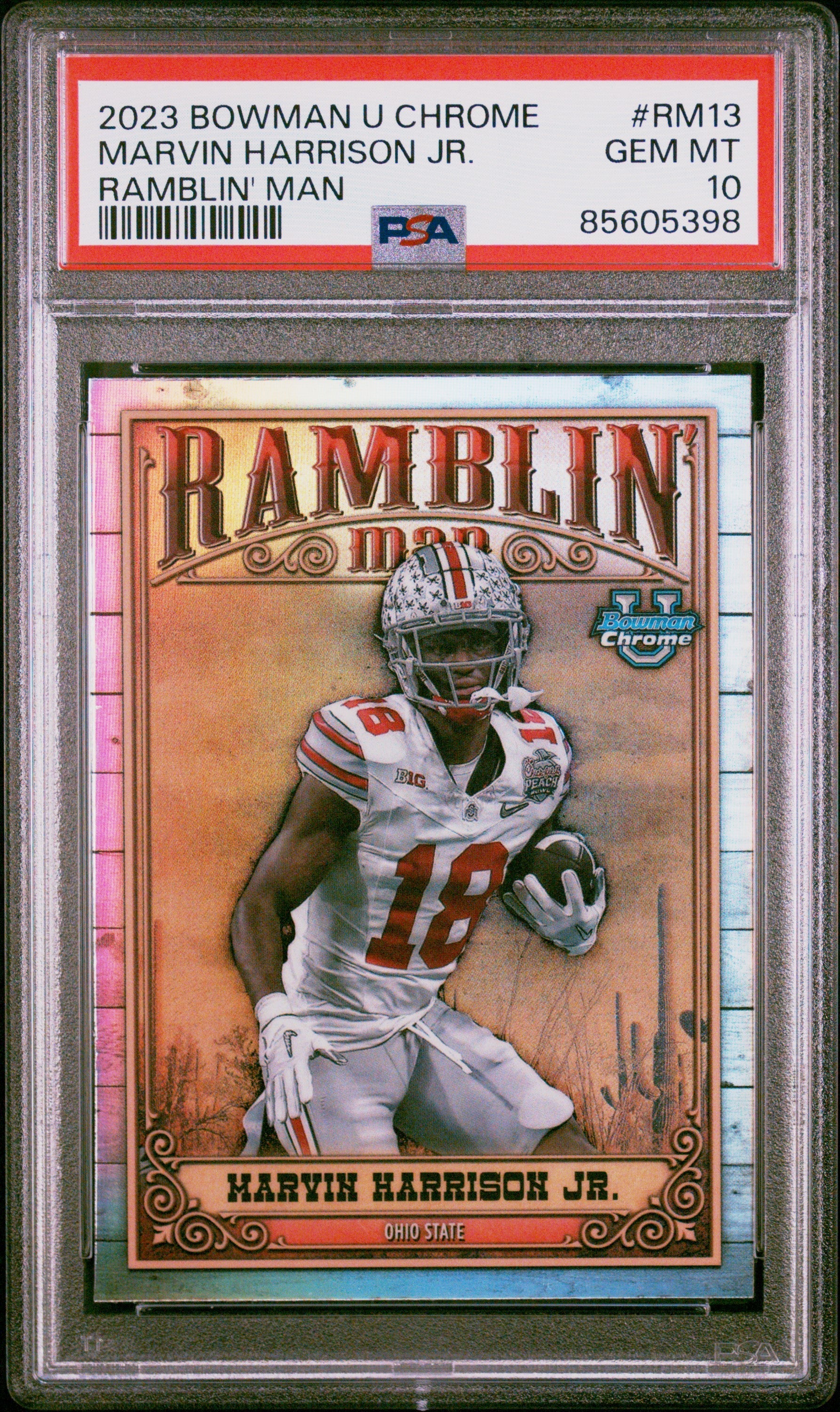 Graded 2023 Topps Bowman U Chrome Marvin Harrison Jr #RM13 Ramblin Man Rookie RC Football Card PSA 10 Gem Mint - Sport Cards