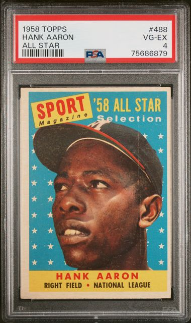 Graded 1958 Topps All Star Hank Aaron #488 Baseball Card PSA 4 VG-EX