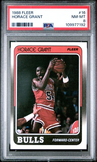 Graded 1988 Fleer Horace Grant #16 Rookie RC Basketball Card PSA 8 NM-MT - Sport Cards