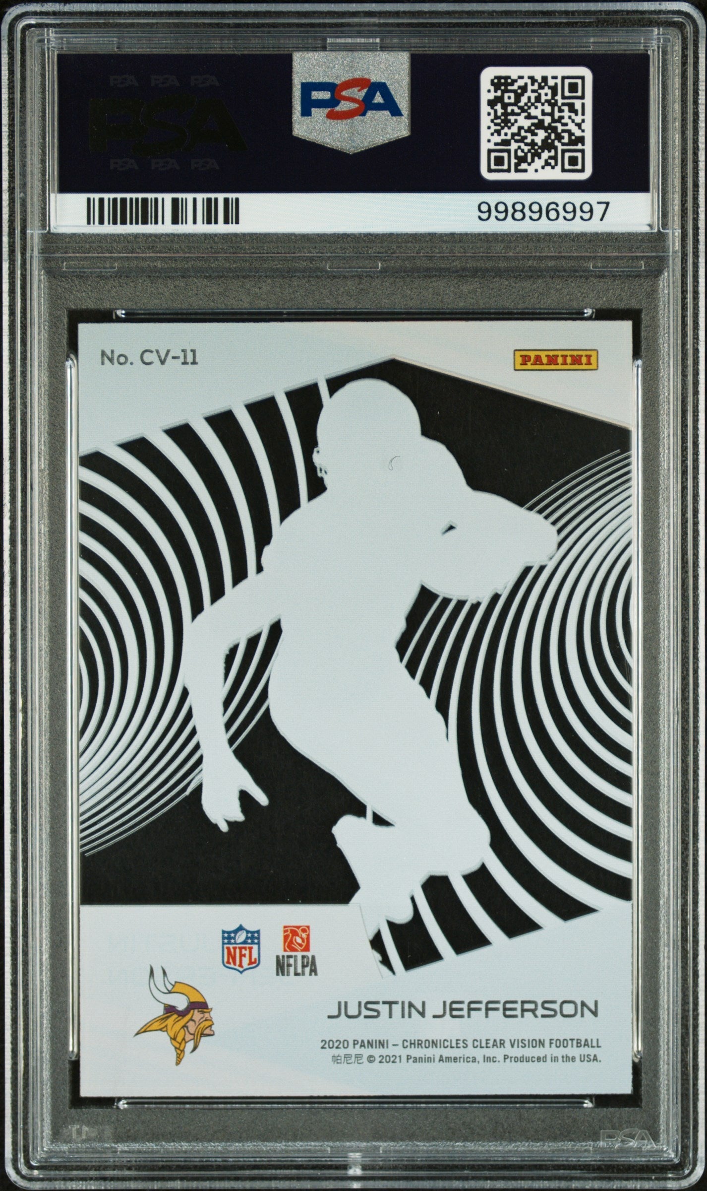 Graded 2020 Panini Chronicles Justin Jefferson #CV11 Clear Vision Rookies Rookie RC Football Card PSA 10 Gem Mint