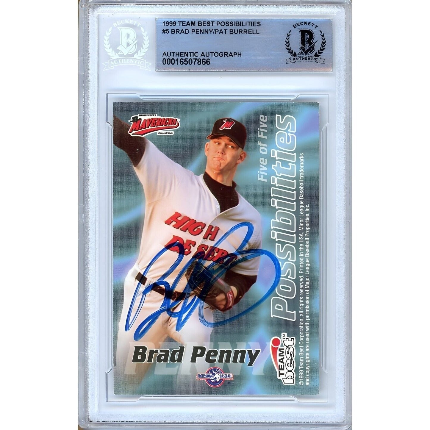 1999 Team Best Possibilities #5 — Brad Penny Pat Burrell Dual Autographed Trading Card — Beckett Authentication