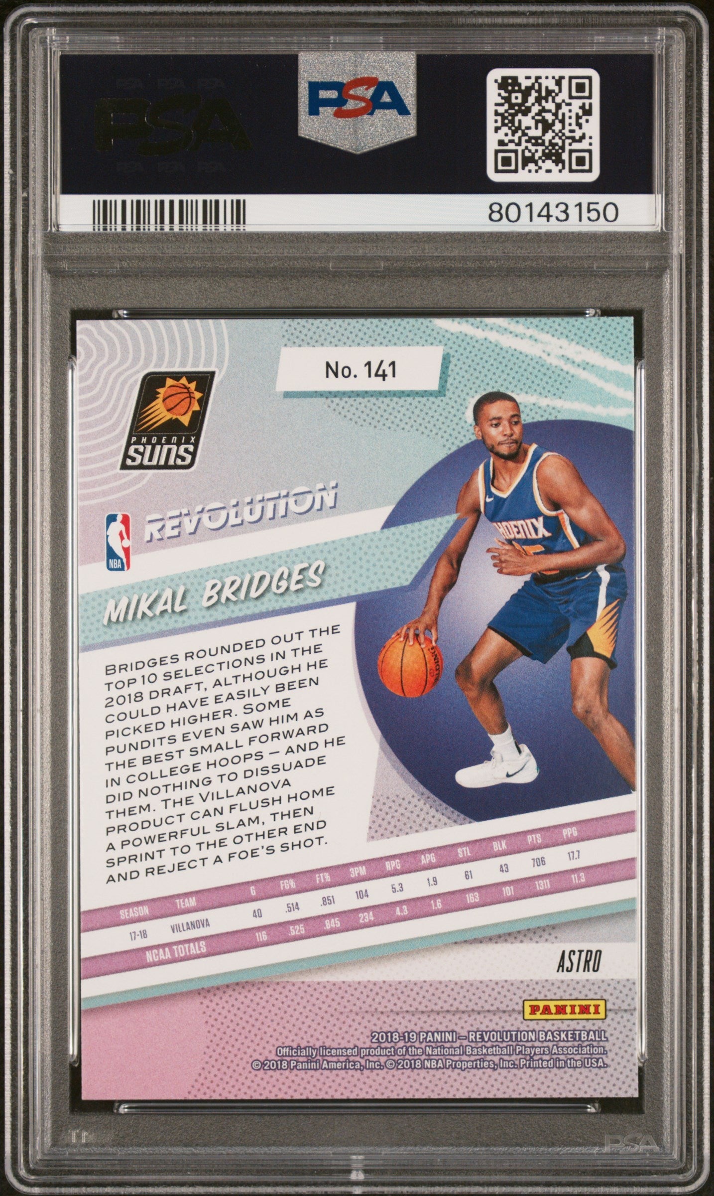 Graded 2018 Panini Revolution Mikal Bridges #141 Astro Rookie RC Basketball Card PSA 10 Gem Mint - Sport Cards