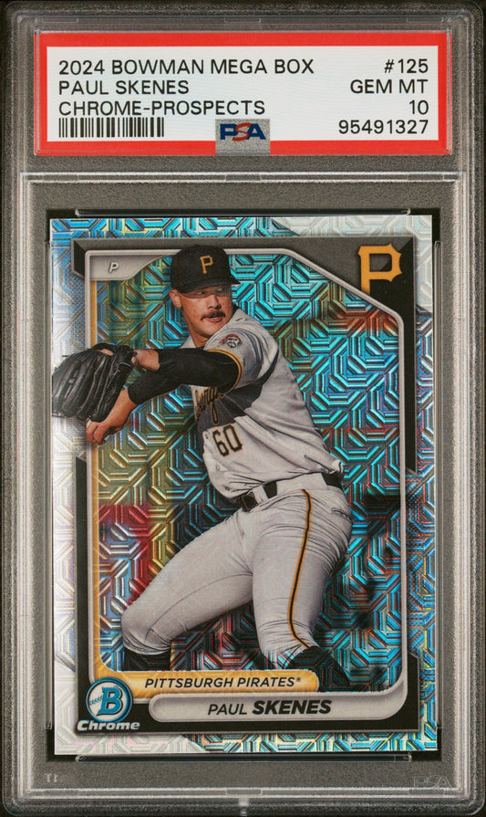 Graded 2024 Topps Bowman Mega Box Paul Skenes #125 Chrome Prospects Rookie RC Baseball Card PSA 10 Gem Mint
