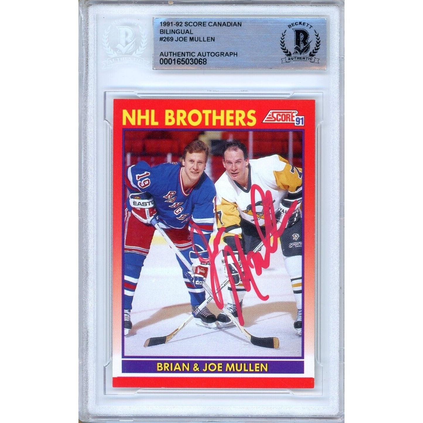 1991–92 Score #te — Joe Mullen Pittsburgh Penguins Autographed Trading Card — Beckett Authentication