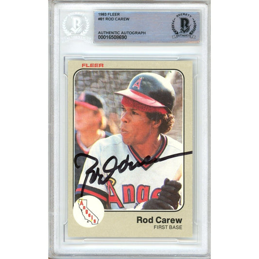 Rod Carew California Angels Signed 1983 Fleer Baseball Card Beckett Authentic Auto Slab