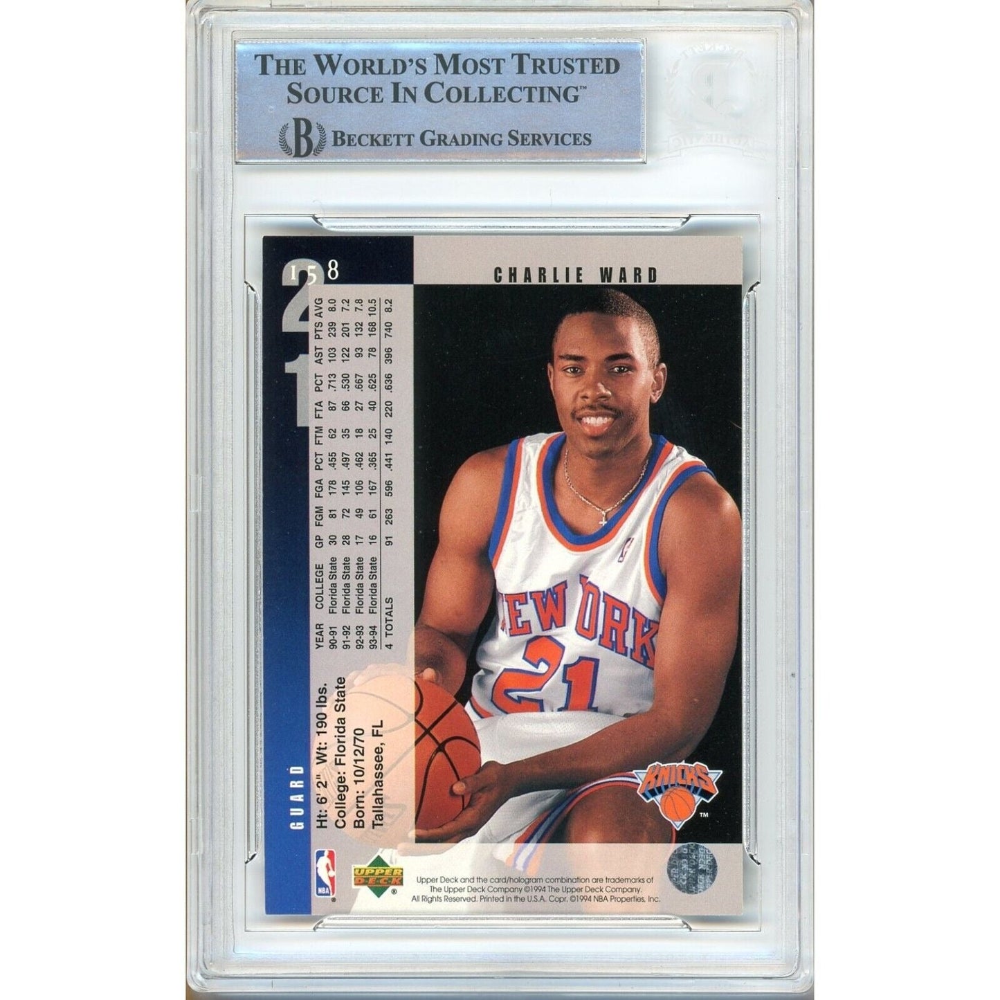 1994-95 Upper Deck #158 — Charlie Ward New York Knicks Autographed Trading Card — Beckett Authentication