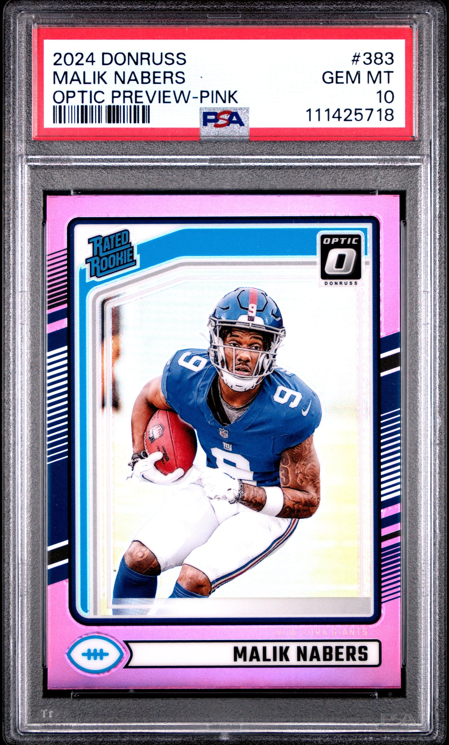 Graded 2024 Panini Donruss Malik Nabers #383 Optic Preview Pink Rookie RC Football Card PSA 10 Gem Mint - Sport Cards