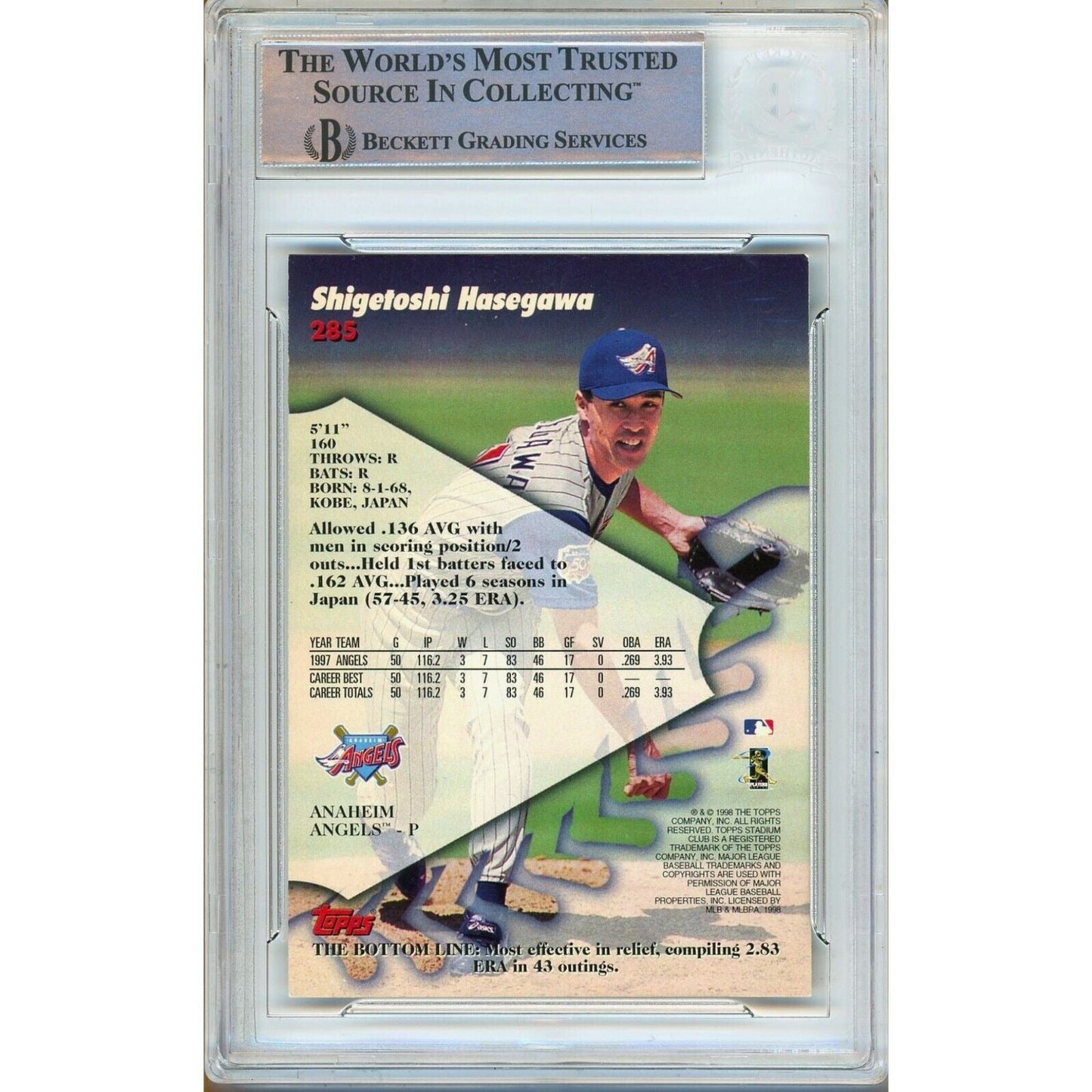 Shigetoshi Hasegawa LA Angels Signed 1998 Topps Stadium Club Card Beckett Auth Auto Slab