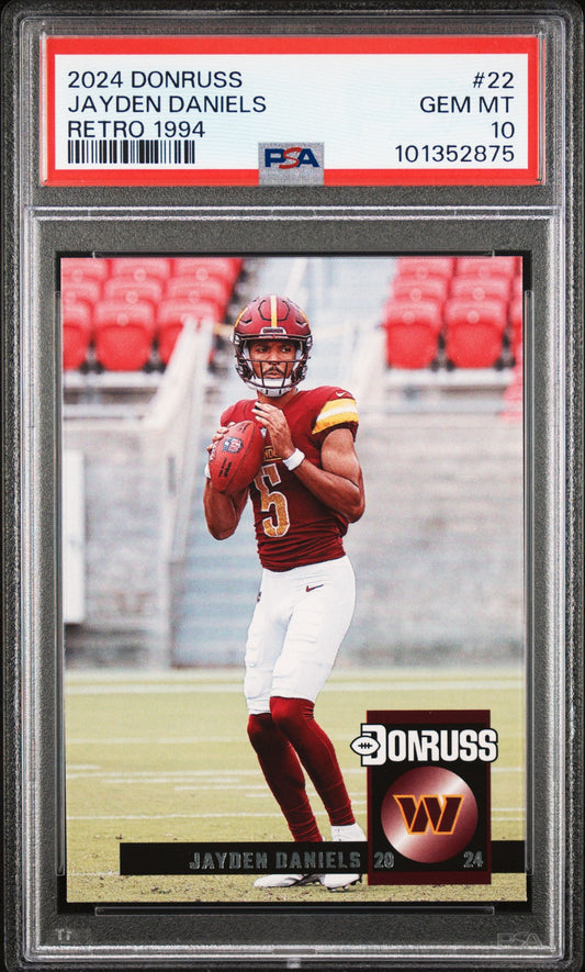 Graded 2024 Panini Donruss Jayden Daniels #22 Retro 1994 Rookie RC Football Card PSA 10 Gem Mint