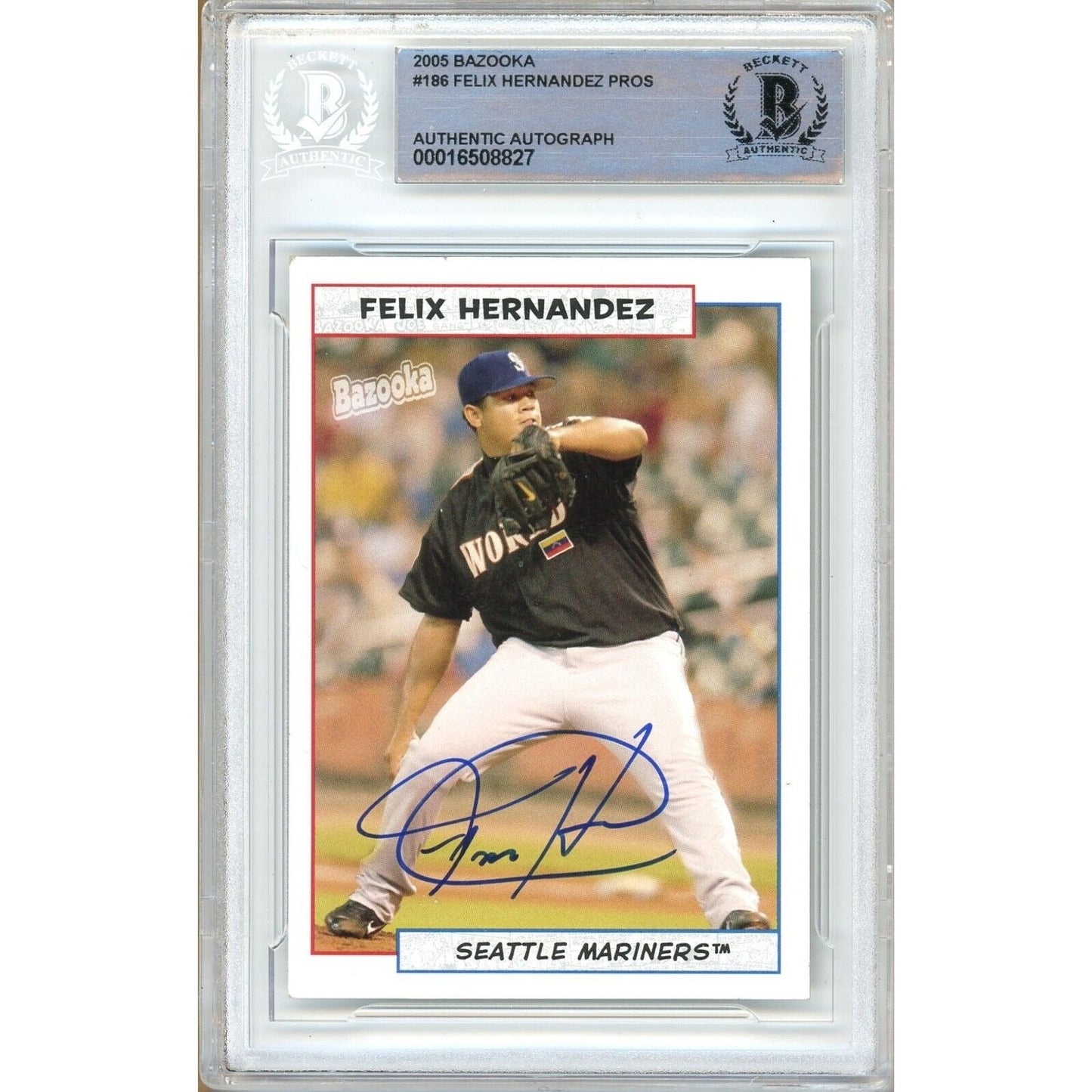 2005 Topps Bazooka #186 — Felix Hernandez Seattle Mariners Autographed Trading Card — Beckett Authentication