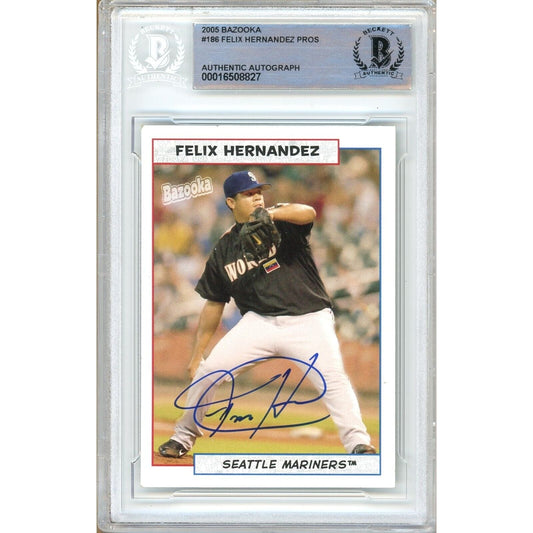 2005 Topps Bazooka #186 — Felix Hernandez Seattle Mariners Autographed Trading Card — Beckett Authentication