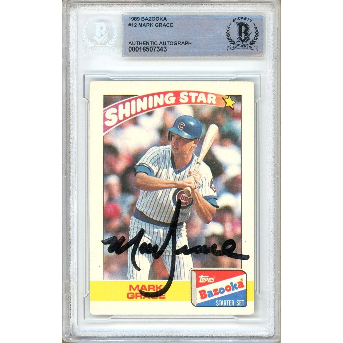 Mark Grace Chicago Cubs Signed 1989 Topps Bazooka Rookie Card Beckett Auth Auto Slab
