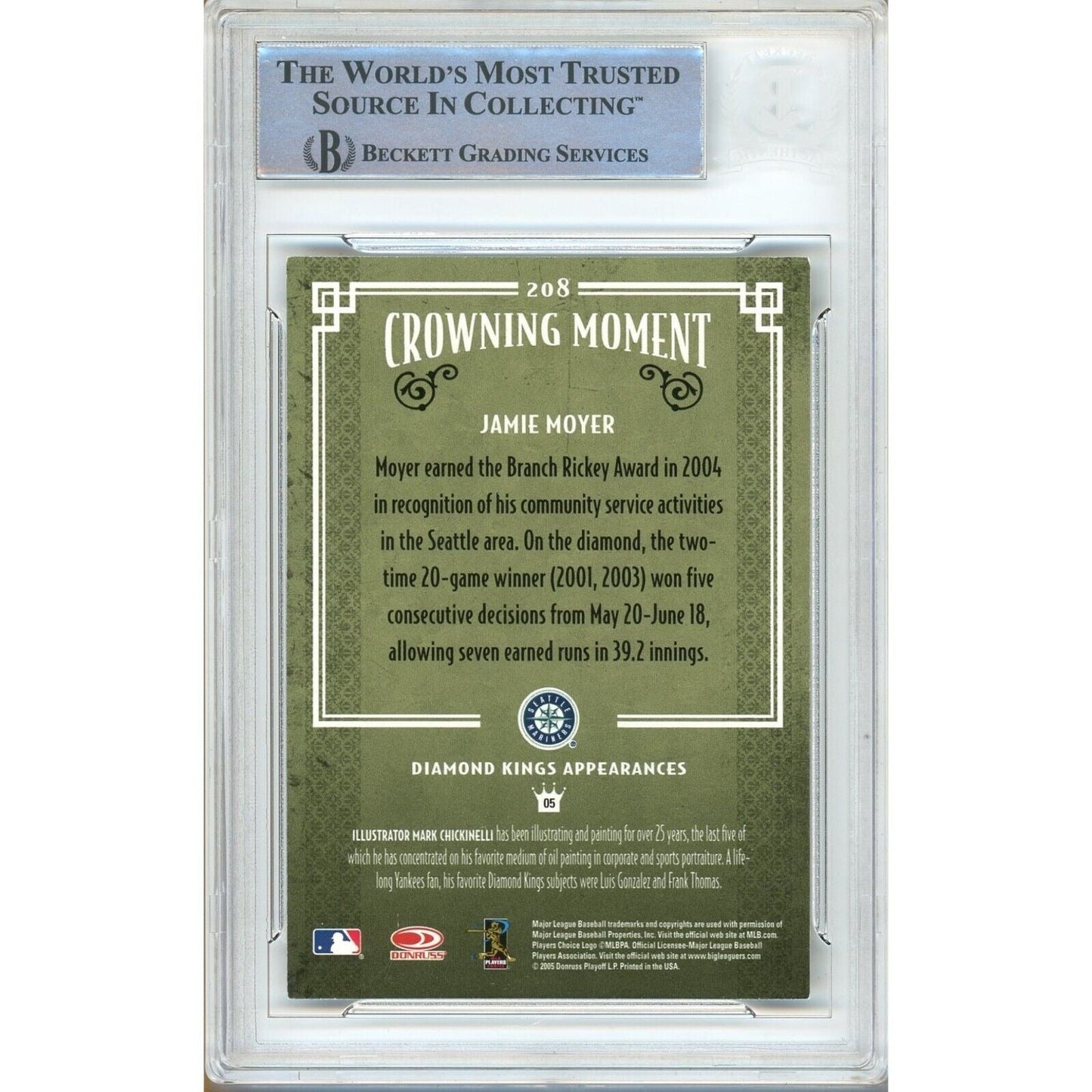 2005 Donruss Diamond Kings #208 — Jamie Moyer Seattle Mariners Autographed Trading Card — Beckett Authentication