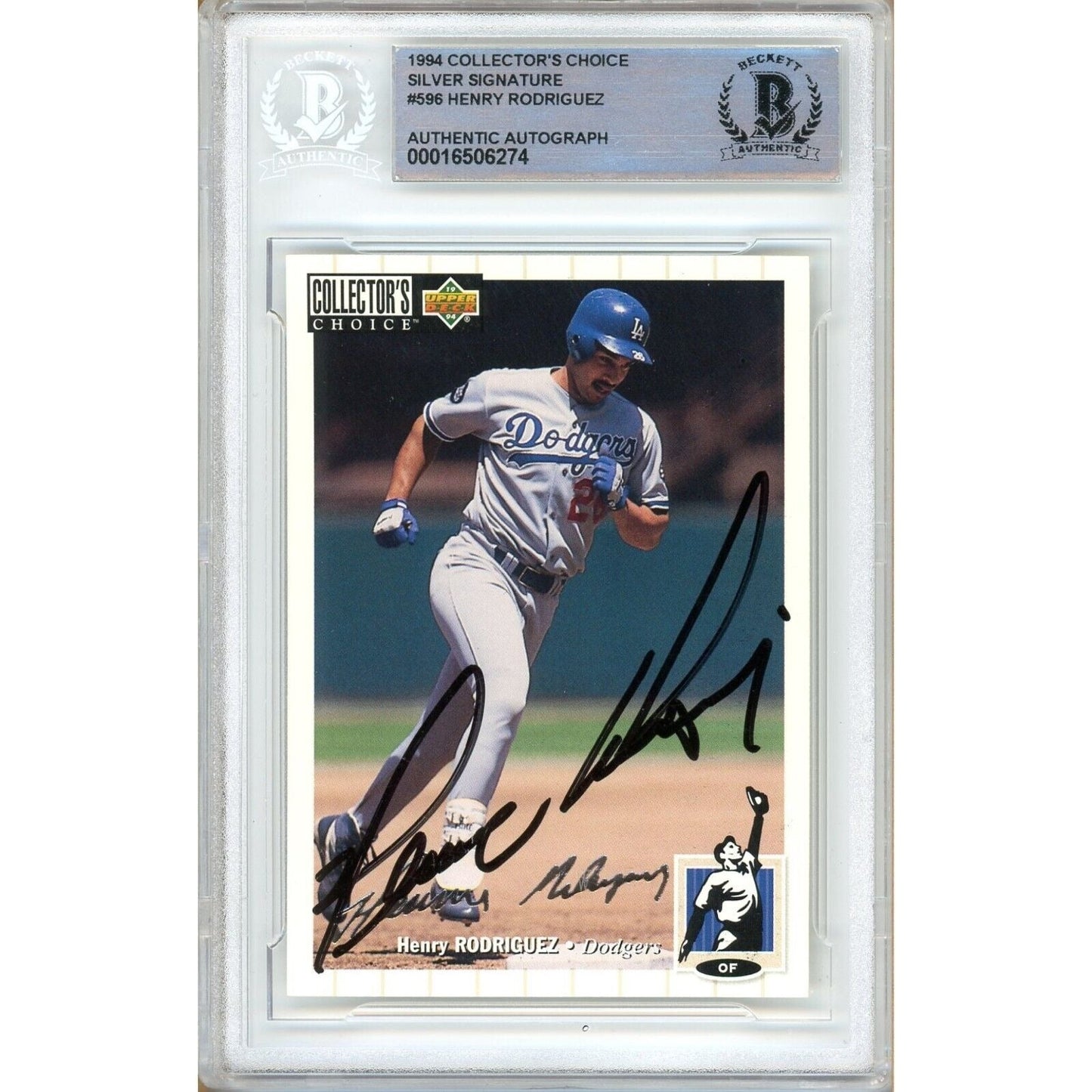 1994 UD Collectors Choice #596 — Henry Rodriguez LA Dodgers Autographed Trading Card — Beckett Authentication