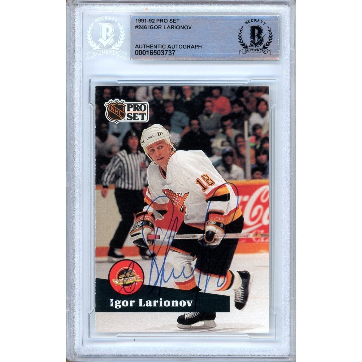 1991-92 NHL Pro Set #246— Igor Larionov Vancouver Canucks Autographed Trading Card — Beckett Authentication