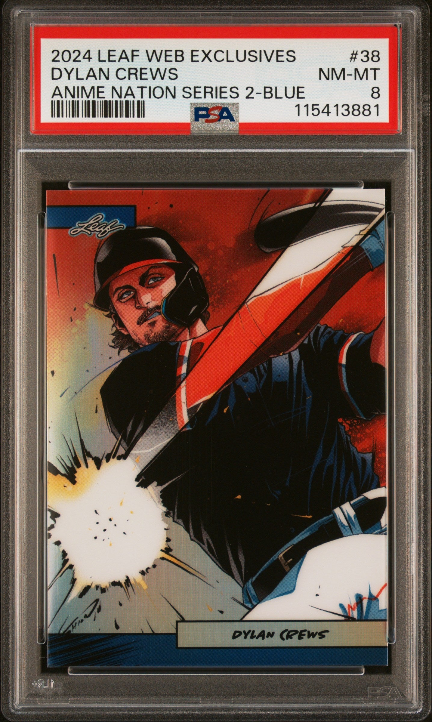 Graded 2024 Leaf Web Exclusives Dylan Crews #38 Anime Nation Series 2 Blue /75 Baseball Card PSA 8 Near Mint