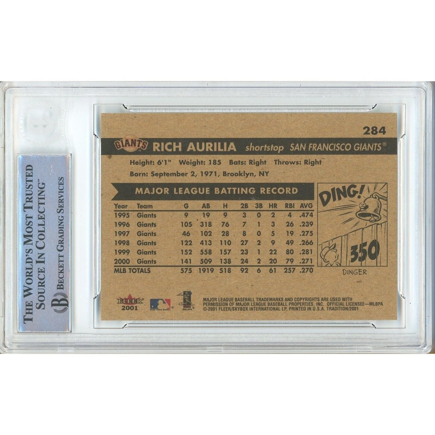 Rich Aurilia San Francisco Giants Signed 2001 Fleer Tradition Card Beckett Authentic Auto
