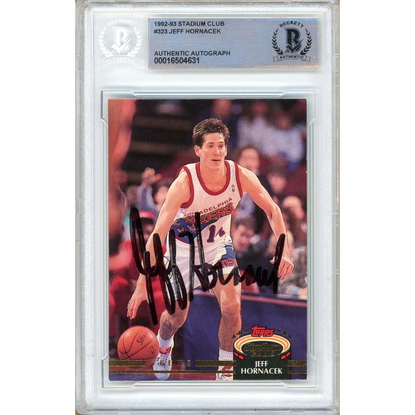 1992-93 Topps Stadium Club #323 — Jeff Hornacek 76ers Autographed Trading Card — Beckett Authentication