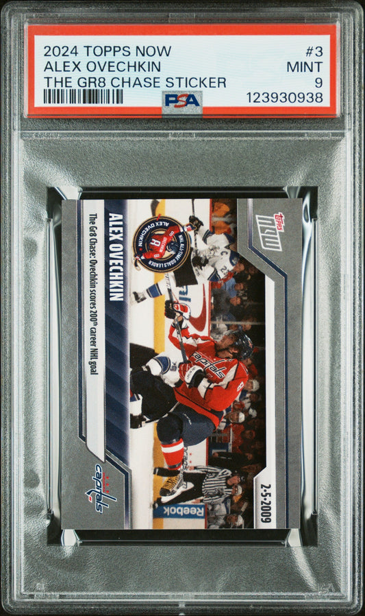 Graded 2024 Topps Now Alex Ovechkin #3 The GR8 Chase Sticker Hockey Card PSA 9 Mint