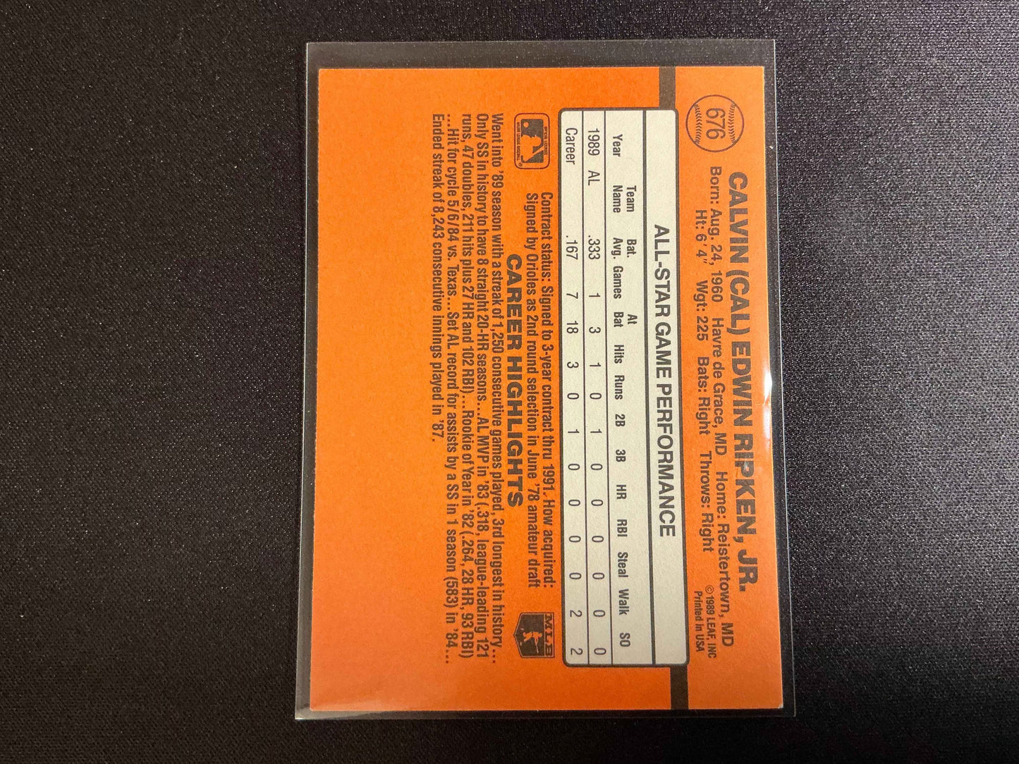 1990 Donruss #676 Cal Ripken All Star Card