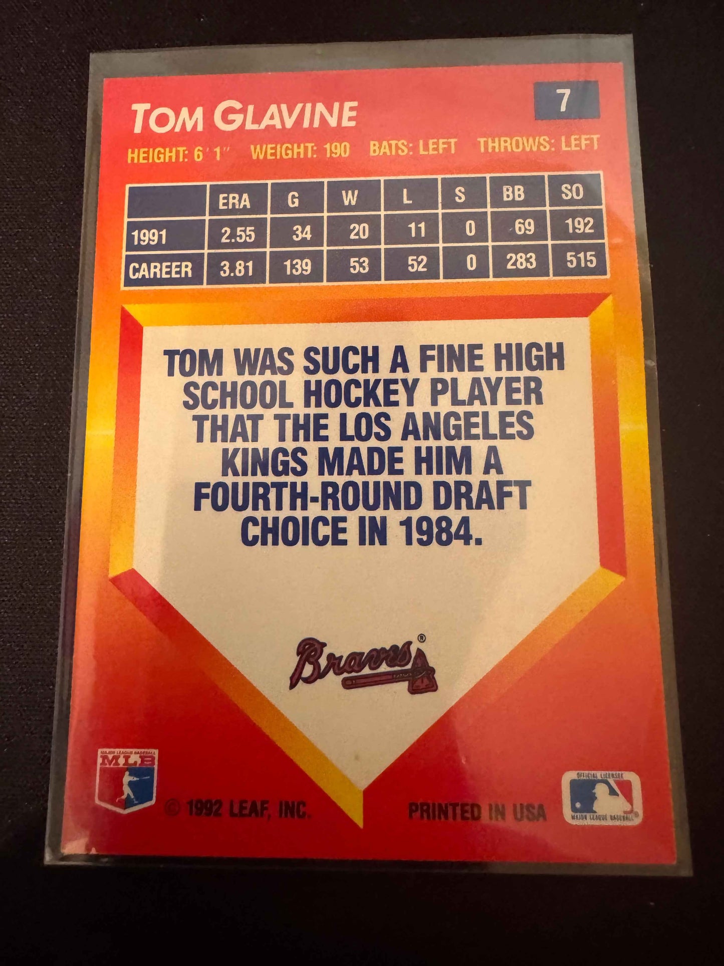 1992 Donruss Triple Play #7 Tom Glavine Card