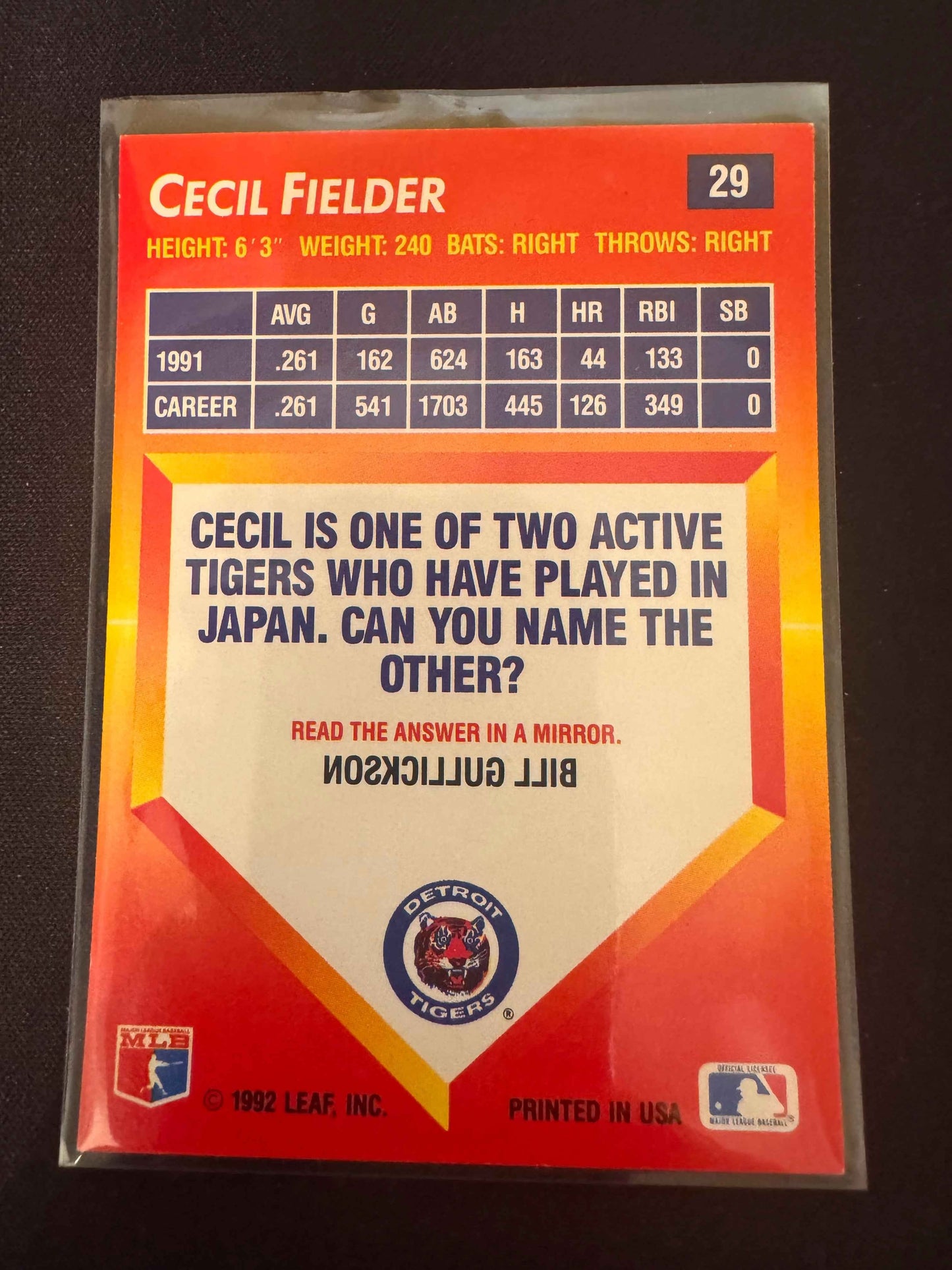 1992 Donruss Triple Play #29 Cecil Fielder Card