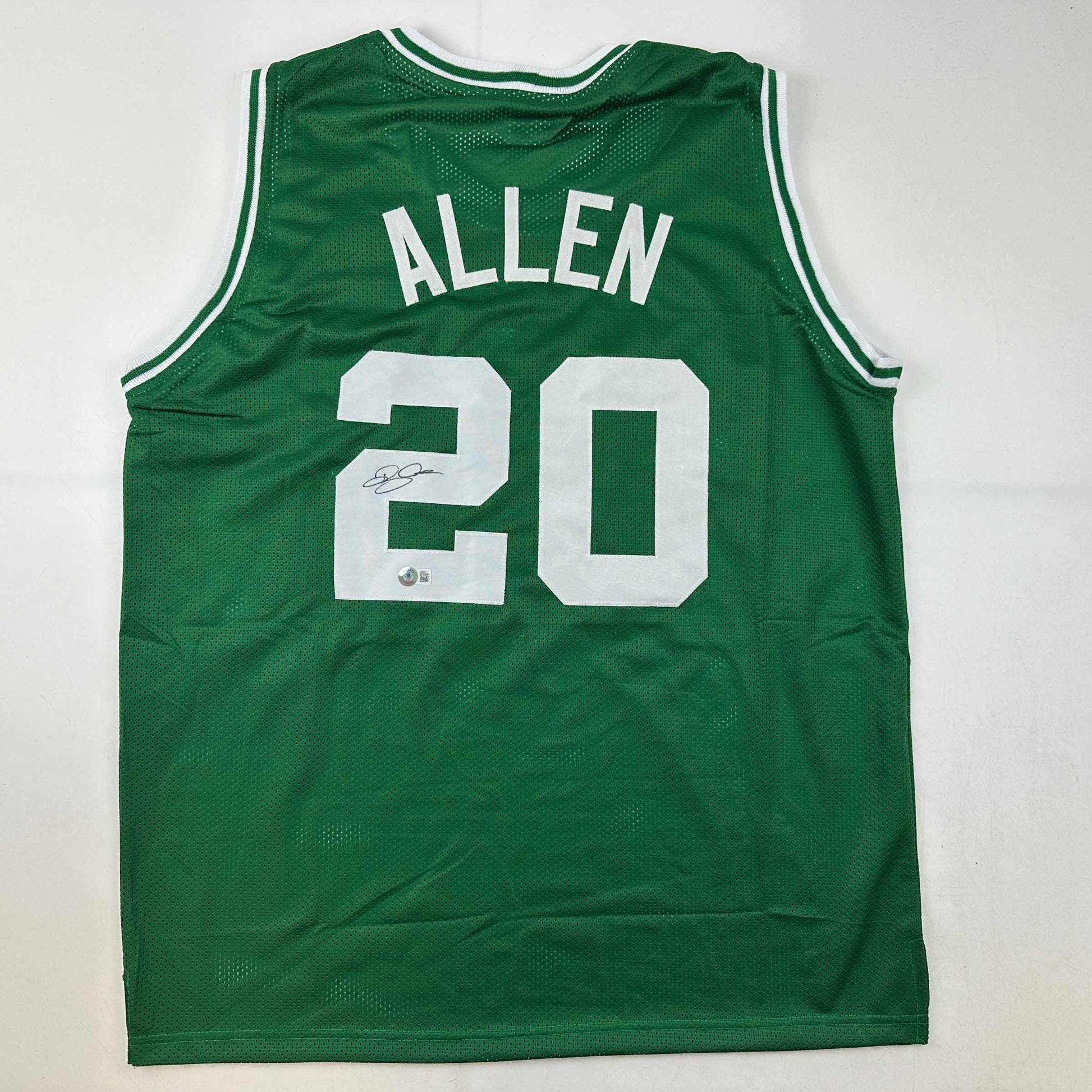 Autographed/Signed Ray Allen Boston Green Basketball Jersey Beckett BAS COA - Sport Cards