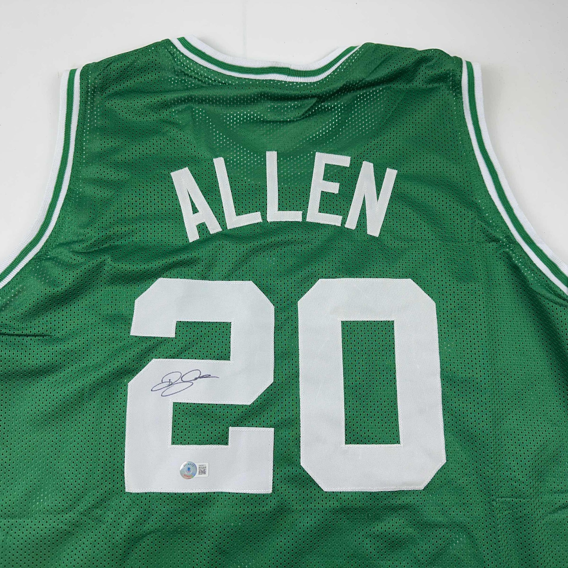 Autographed/Signed Ray Allen Boston Green Basketball Jersey Beckett BAS COA - Sport Cards
