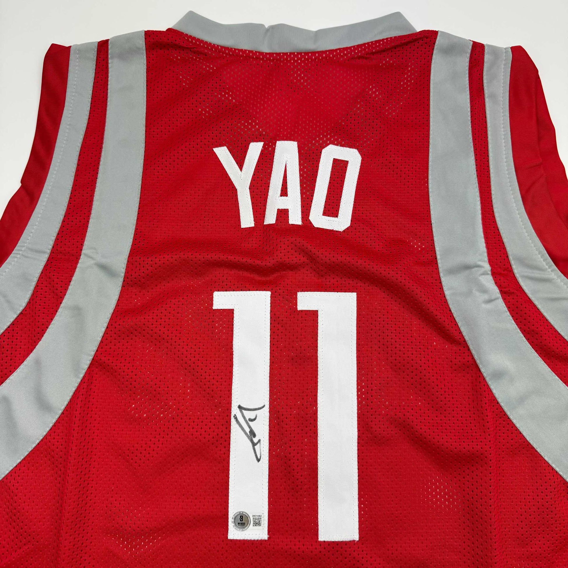 Autographed/Signed Yao Ming Houston Red Basketball Jersey Beckett BAS COA - Sport Cards