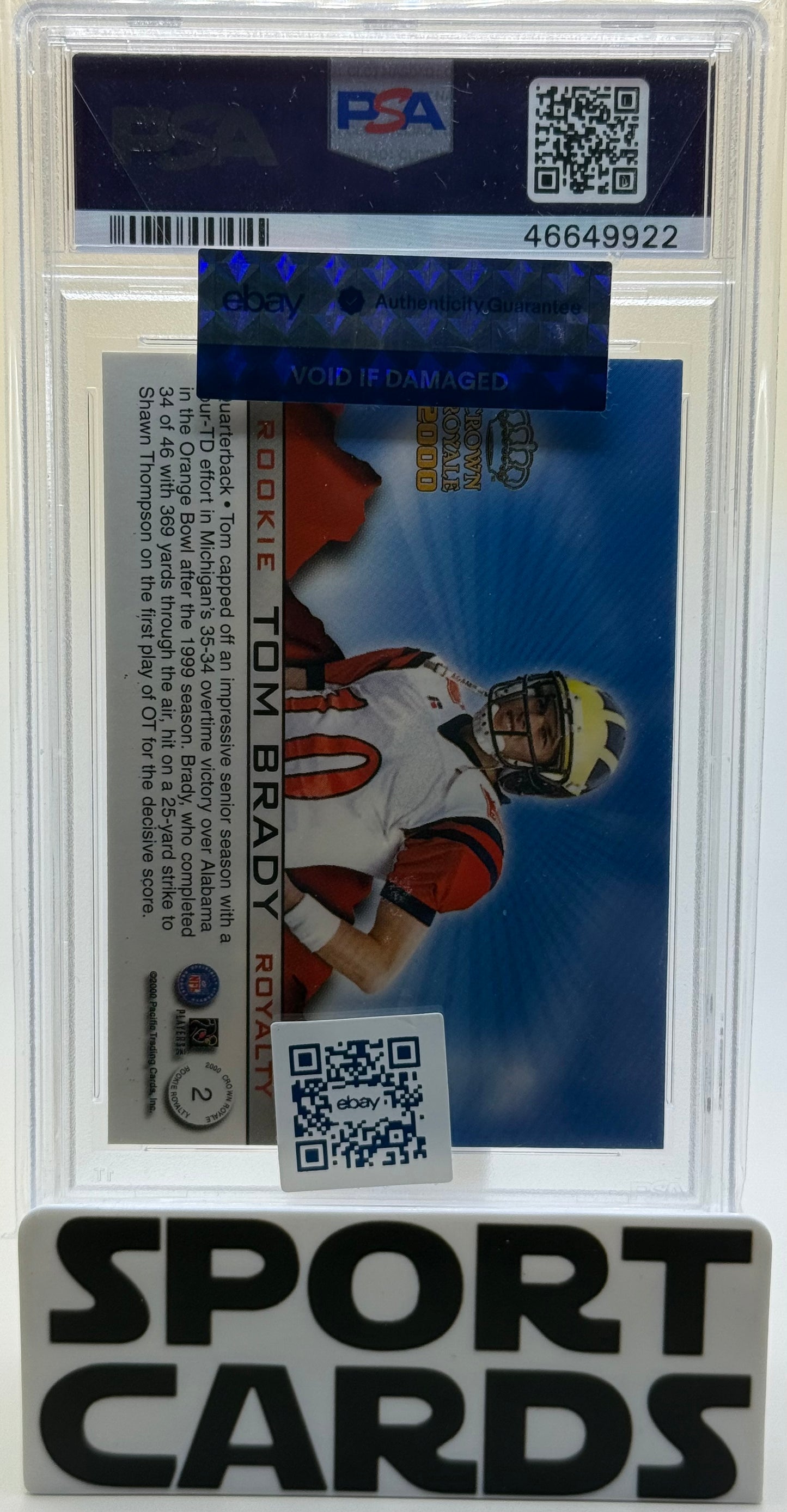 2000 Pacific Crown Royale #2 Tom Brady Rookie Royalty PSA 9 SportCards.com