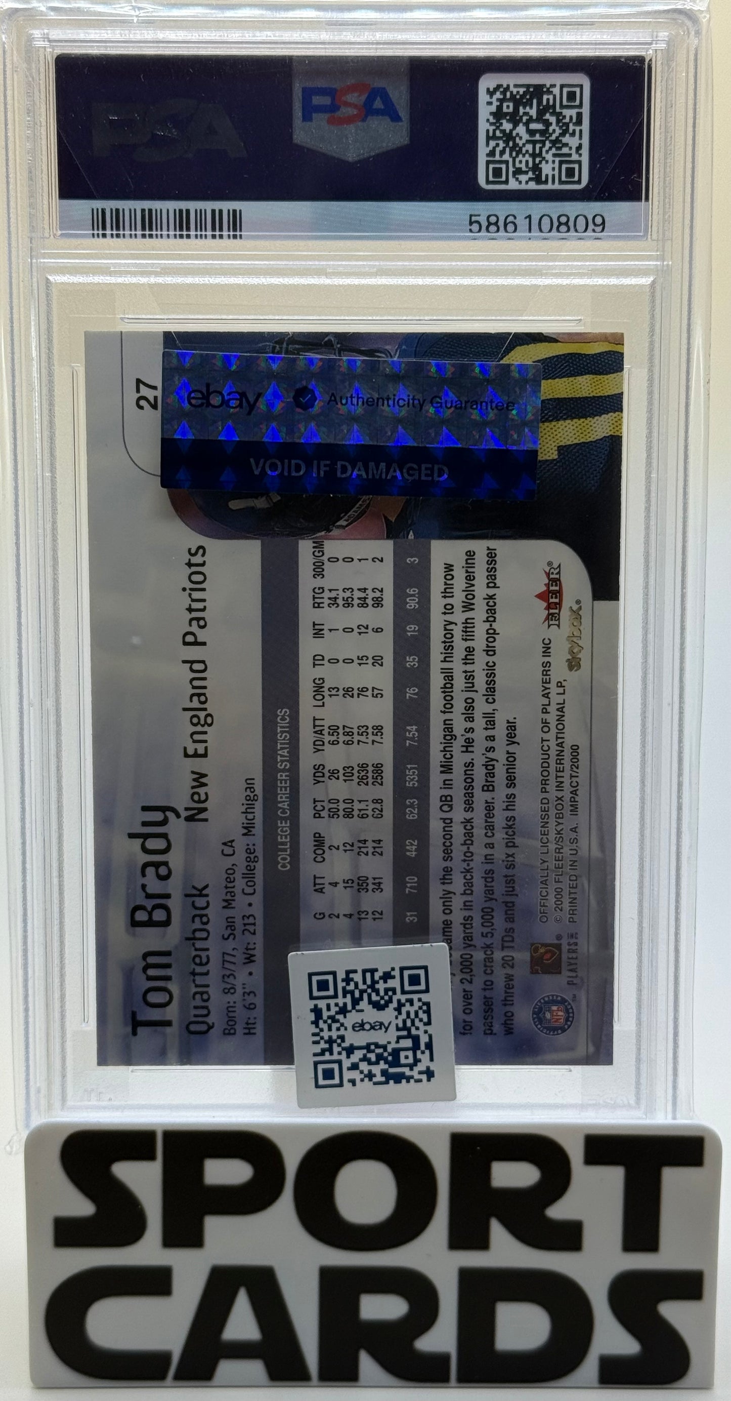 2000 Impact #27 Tom Brady PSA 9 SportCards.com