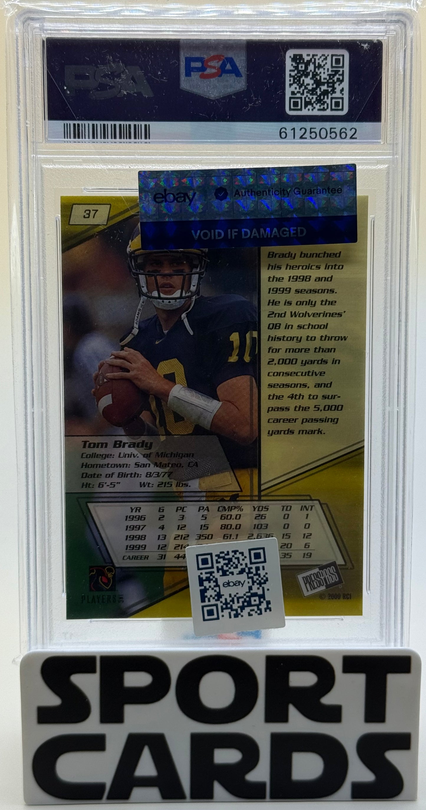 2000 Press Pass #37 Tom Brady PSA 9 SportCards.com