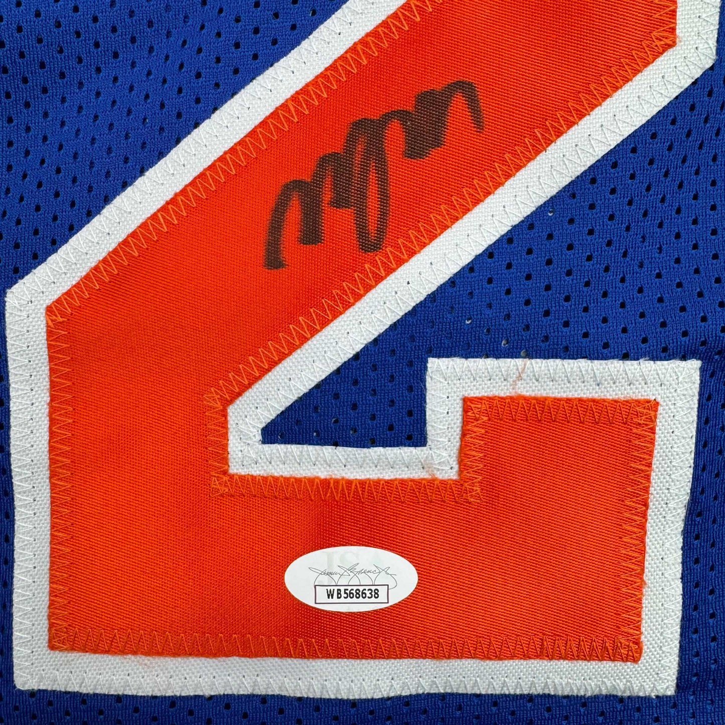 Autographed/Signed Miles Deuce McBride New York Blue Basketball Jersey JSA COA - Sport Cards