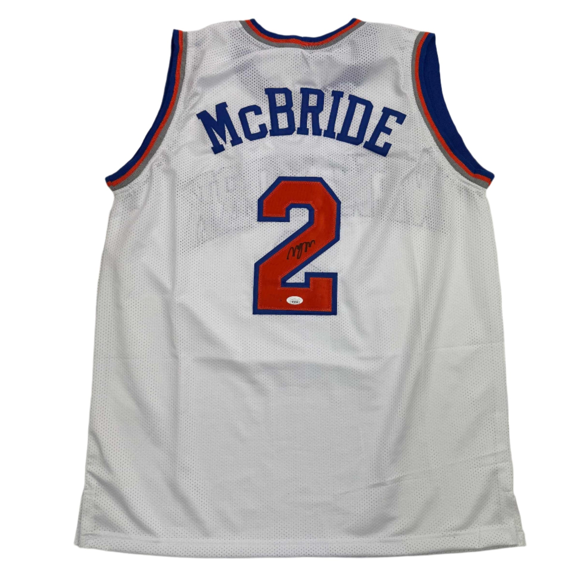 Autographed/Signed Miles Deuce McBride New York White Basketball Jersey JSA COA - Sport Cards