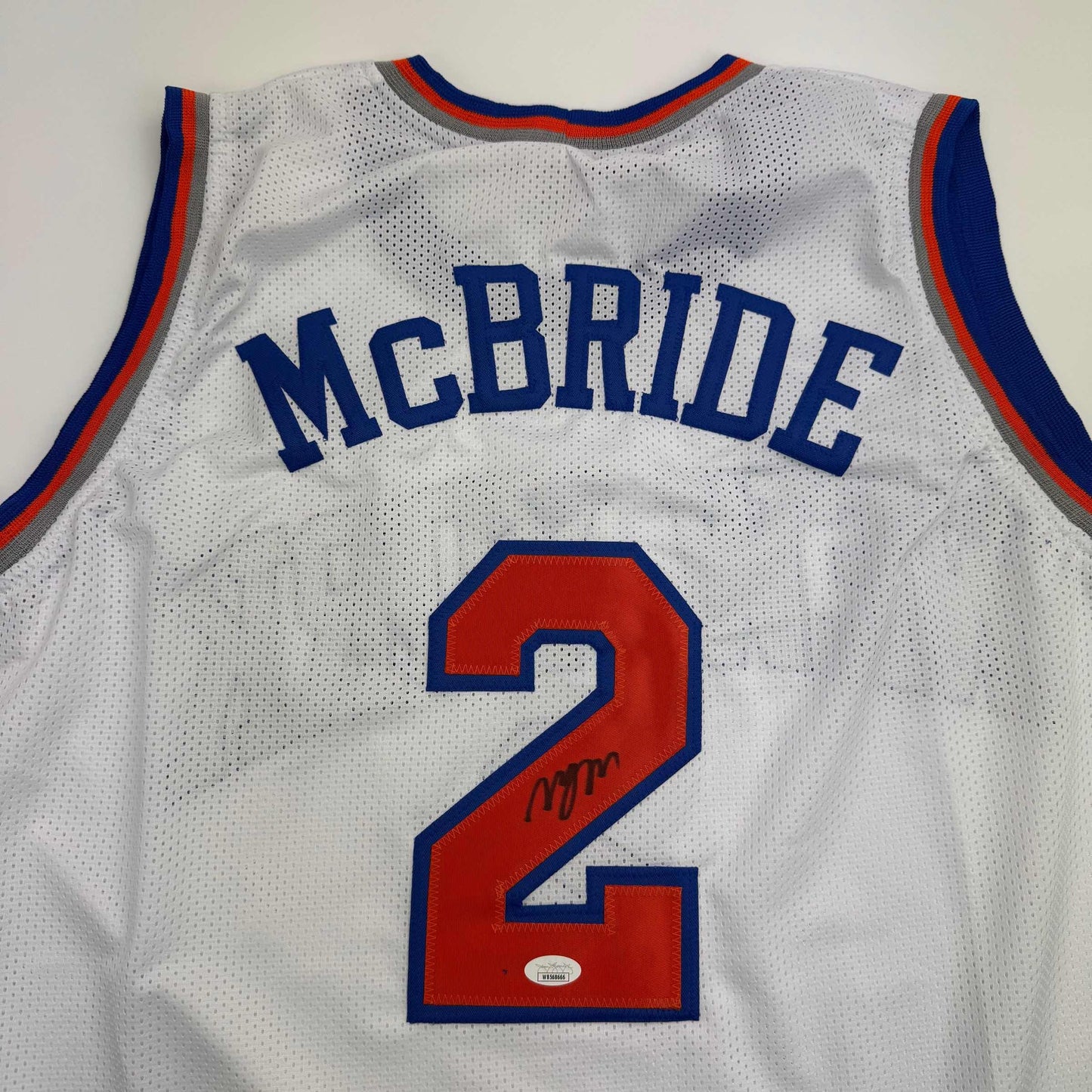 Autographed/Signed Miles Deuce McBride New York White Basketball Jersey JSA COA - Sport Cards