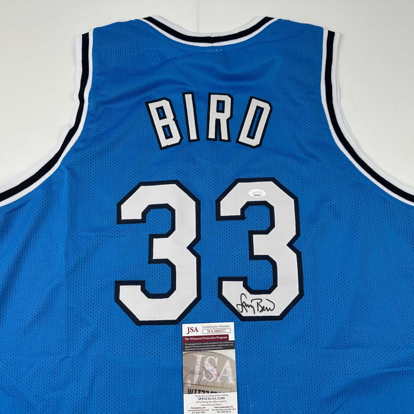 Autographed/Signed Larry Bird Indiana State Blue College Basketball Jersey JSA COA