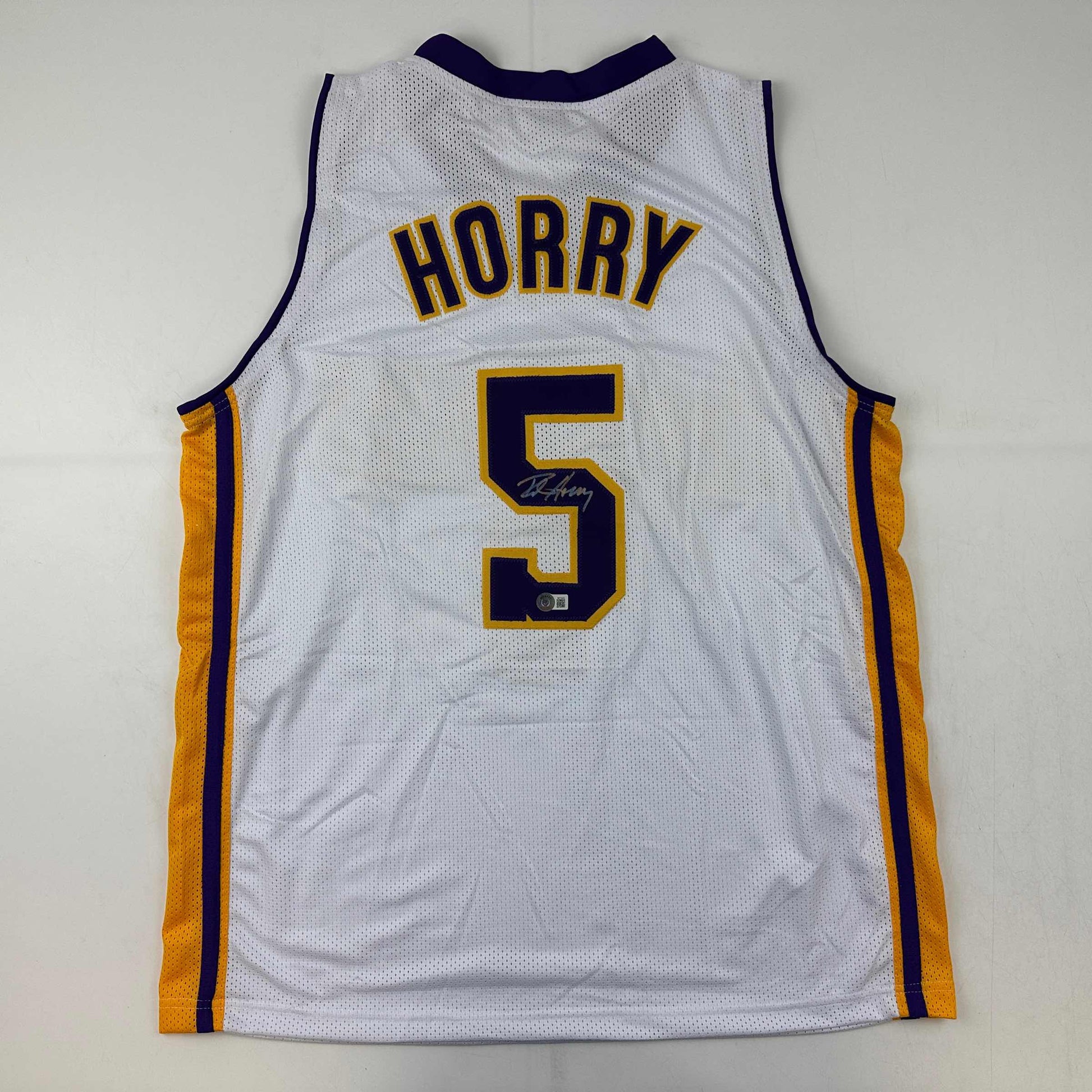 Autographed/Signed Robert Horry Los Angeles LA White Basketball Jersey Beckett BAS COA - Sport Cards