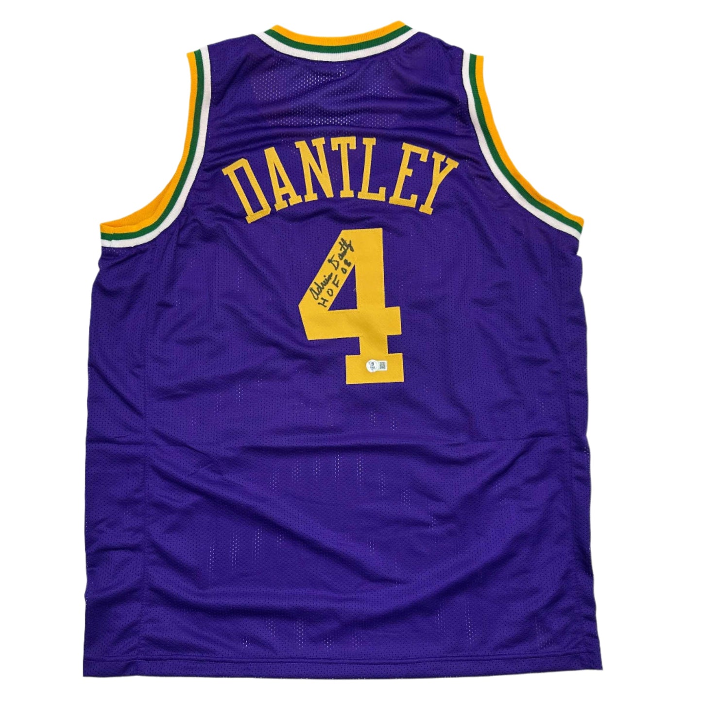Autographed/Signed Adrian Dantley HOF 2008 Utah Purple Basketball Jersey Beckett BAS COA - Sport Cards