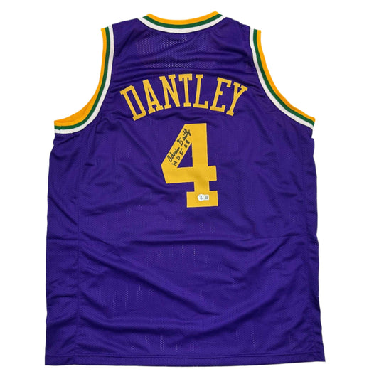 Autographed/Signed Adrian Dantley HOF 2008 Utah Purple Basketball Jersey Beckett BAS COA - Sport Cards
