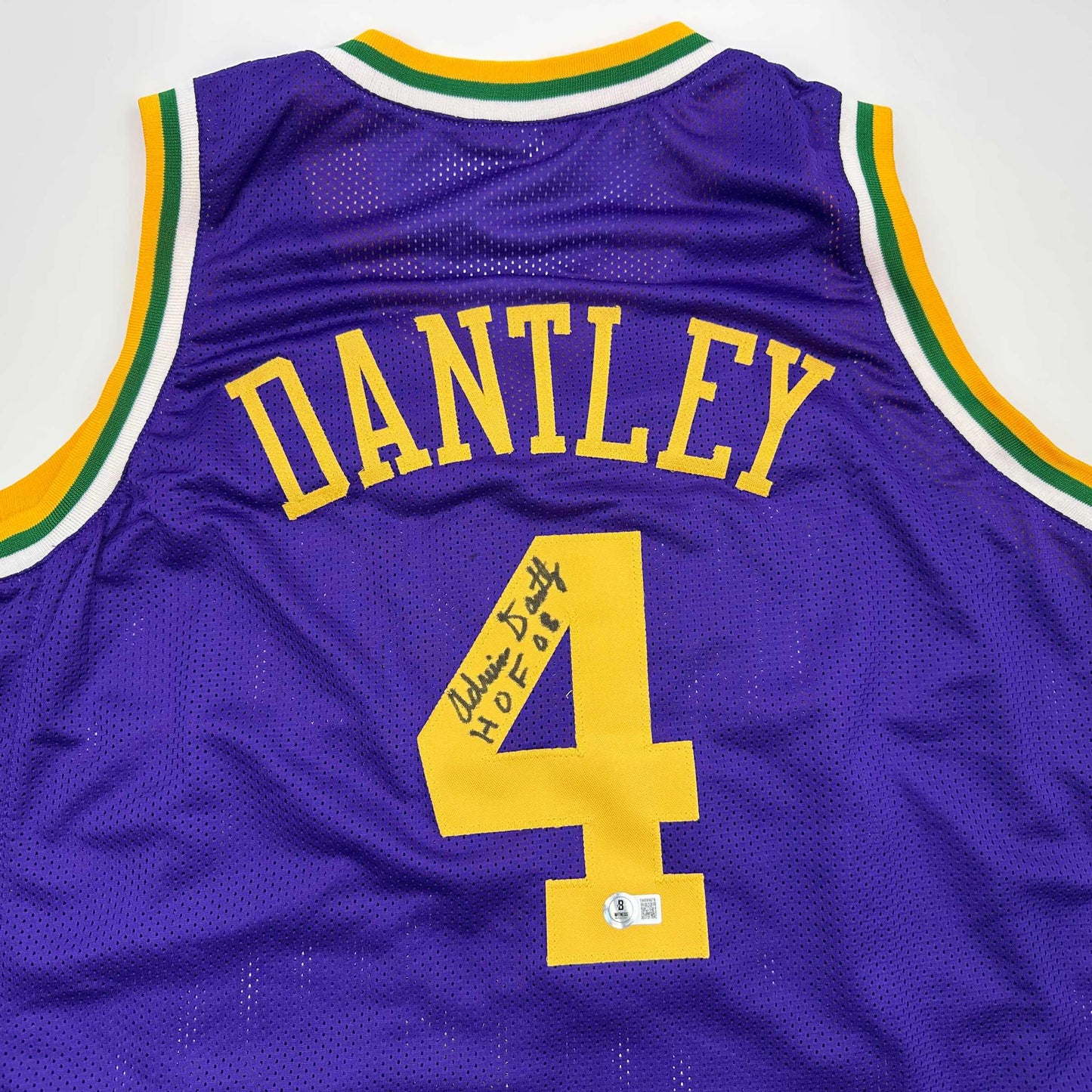 Autographed/Signed Adrian Dantley HOF 2008 Utah Purple Basketball Jersey Beckett BAS COA - Sport Cards