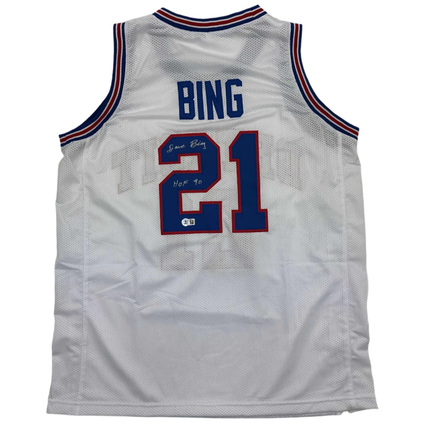 Autographed/Signed Dave Bing HOF 90 Detroit White Basketball Jersey Beckett BAS COA - Sport Cards