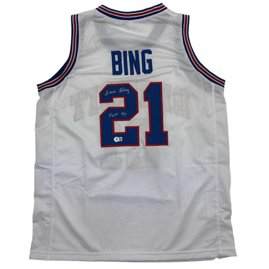 Autographed/Signed Dave Bing HOF 90 Detroit White Basketball Jersey Beckett BAS COA - Sport Cards