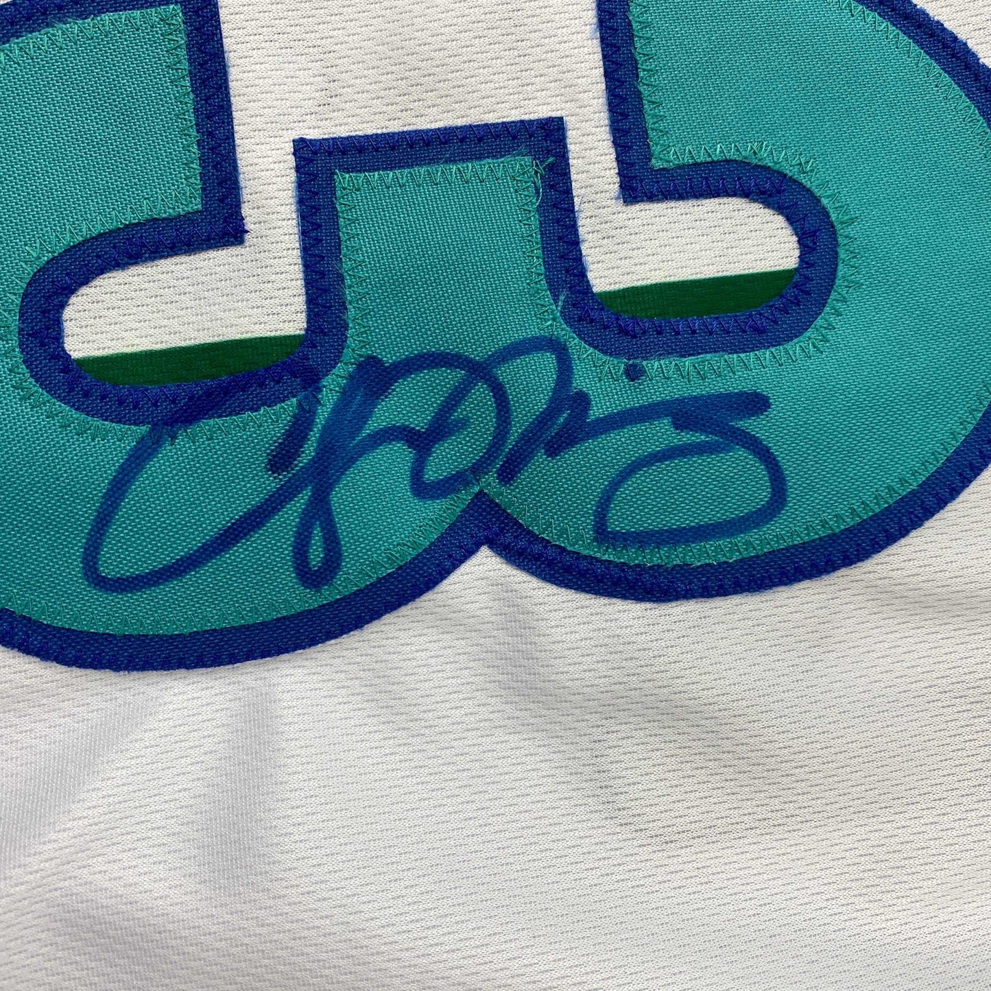 Autographed/Signed Alonzo Mourning Charlotte White Basketball Jersey JSA COA - Sport Cards